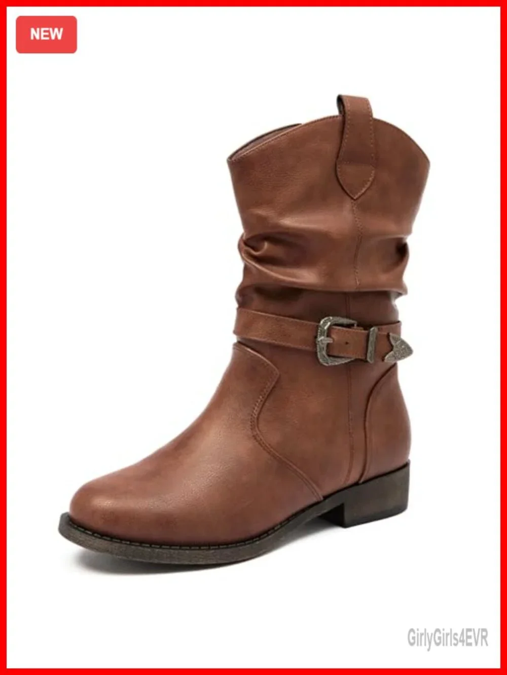 Women's Mid-Calf Cowboy Zip Booties - Round Toe Faux Leather Side Zipper